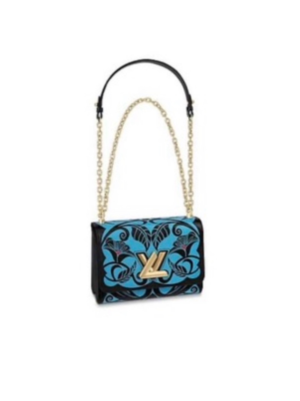 Louis Vuitton Blue and Black Floral Chain Shoulder Bag with Gold Hardware
